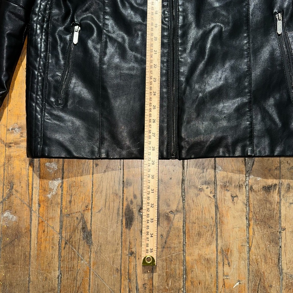 American Breed Leather Jacket Women Large Black Faux Fur Lined Slim Fit Full Zip - Picture 6 of 10